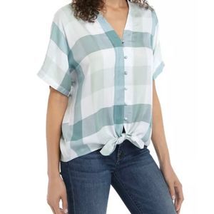 Cupio Plaid Short Sleeve Top, Tie Waist, Size L